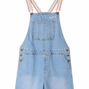 Rainbow Strap Denim Romper Overalls “Queen” Embroidered Trendy Y2K Cottagecore‎
